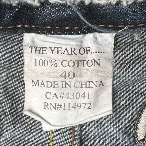 The Year Of Pig Mens Jeans Distressed Gold Silver Embroidered Straight 40x34 - Picture 16 of 16